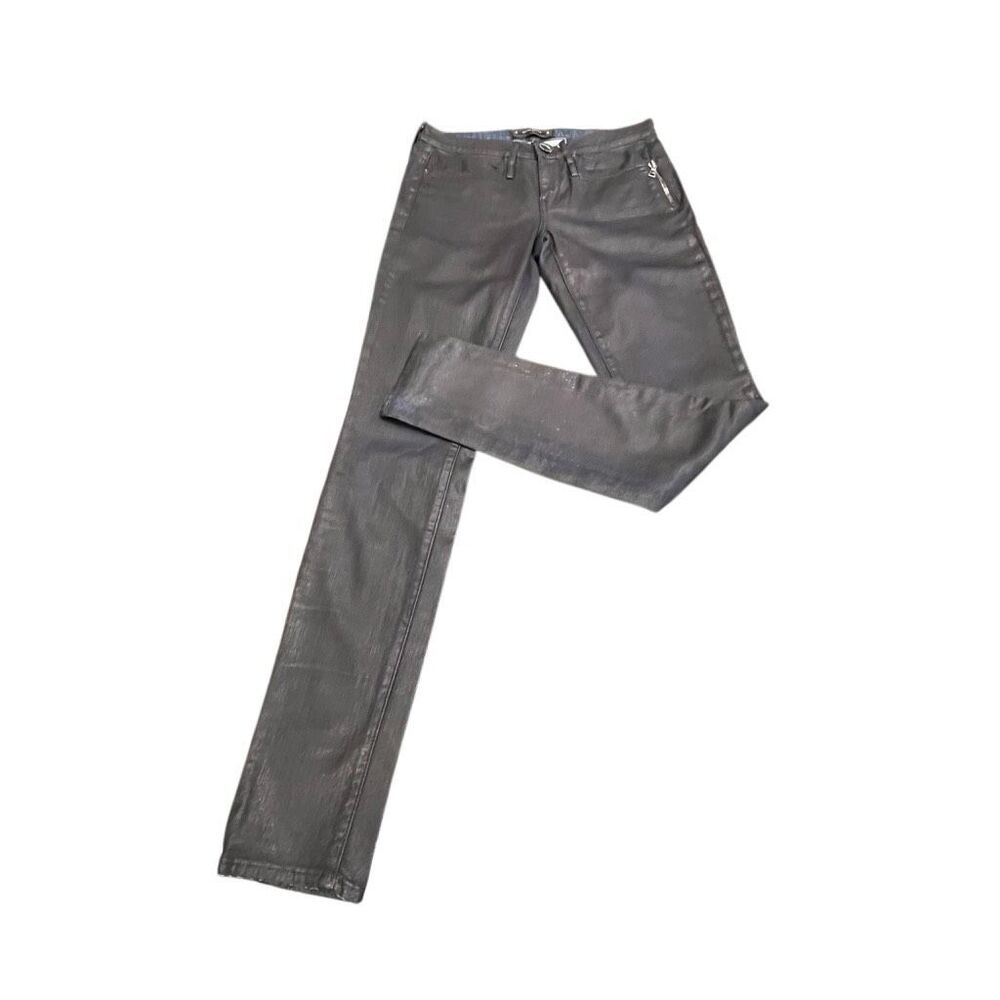 Calvin Rucker Womens Heartbreaker Zipper Skinny Jeans Coated Black Denim Size 28